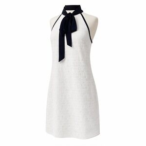 New with Tag! $159 Karl Lagerfeld Paris White Dress with Black Bow sz 10